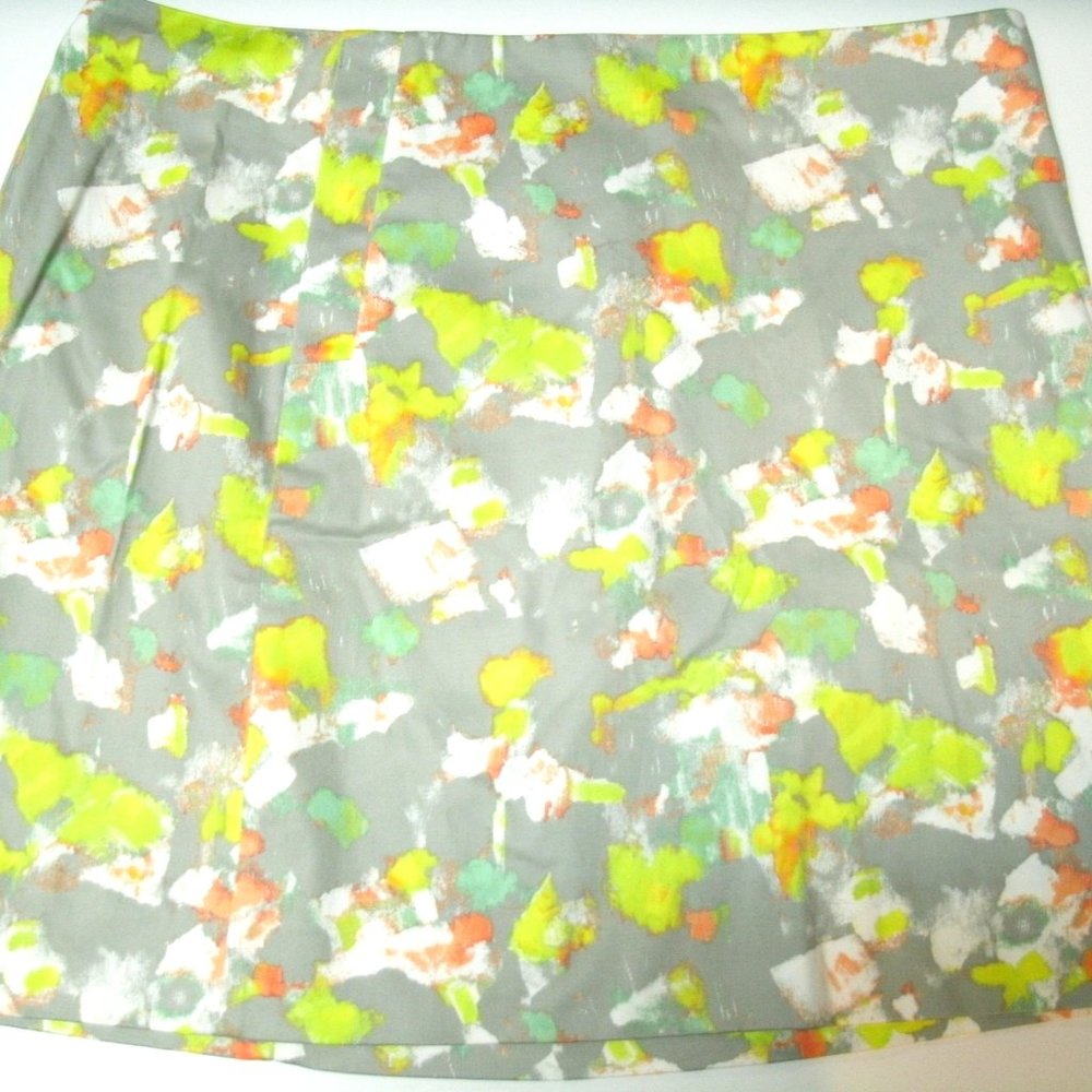 J. Crew Skirt Gray Abstract Watercolor Printed Cotton Sateen Mini Size 8 New